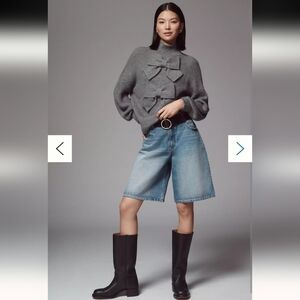 Mare Mare x Anthropologie 3D Bow Wool Blend Stretch Knit Mock Neck Sweater